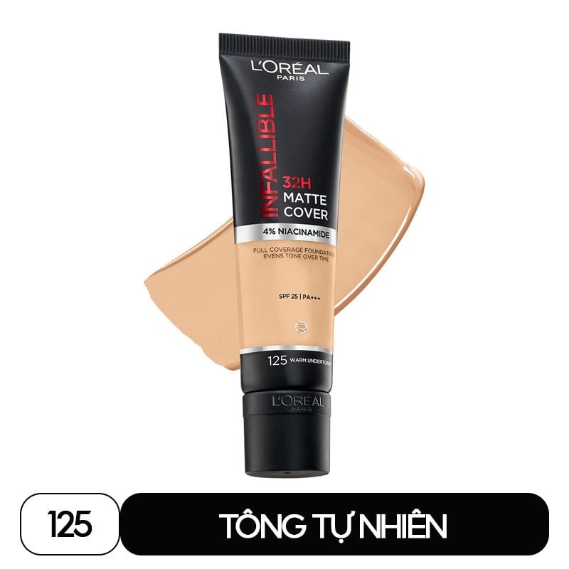 Kem Nền L'Oreal Che Phủ Cao, Kiềm Dầu, Lâu Trôi Với 4% Niacinamide Infallible 32H Matte Cover Foundation SPF25 PA+++ 30ml