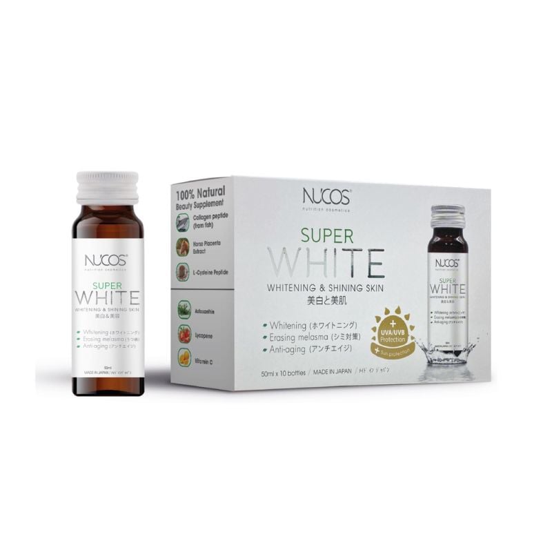 [Tặng kèm 2 chai] [Hộp 10 chai] Nước Uống Trắng Da, Mờ Thâm Nám Nhật Bản Nucos Super White Whitening & Shining Skin