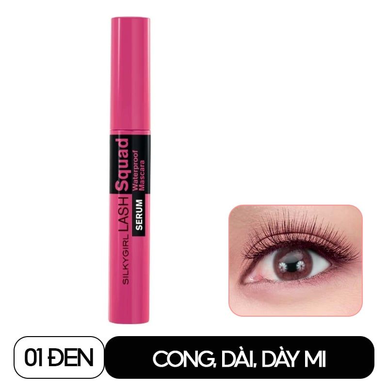 Mascara Làm Dài, Dày Và Cong Mi Silkygirl Lash Squad Serum Waterproof Mascara #01 Intense 4ml