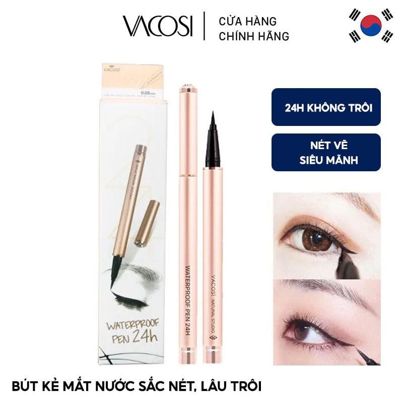 Bút Kẻ Mắt Nước Sắc Nét, Lâu Trôi Vacosi 24h Waterproof Pen 0.05mm 2g - VM20