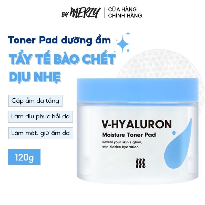 Toner Pad By Merzy Dưỡng Ẩm, Tẩy Da Chết Dịu Nhẹ V-Hyaluronic Acid Moisture Toner Pad 60 miếng 120g