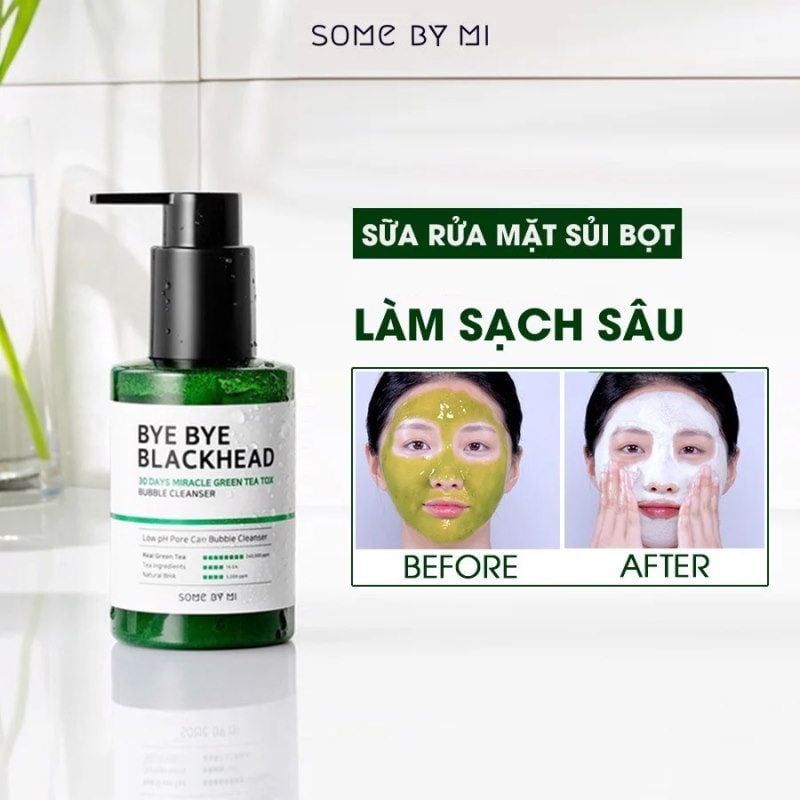 Sữa Rửa Mặt Sủi Bọt Some By Mi Hỗ Trợ Cải Thiện Mụn Đầu Đen Bye Bye Blackhead 30 Days Miracle Green Tea Tox Bubble Cleanser 120g
