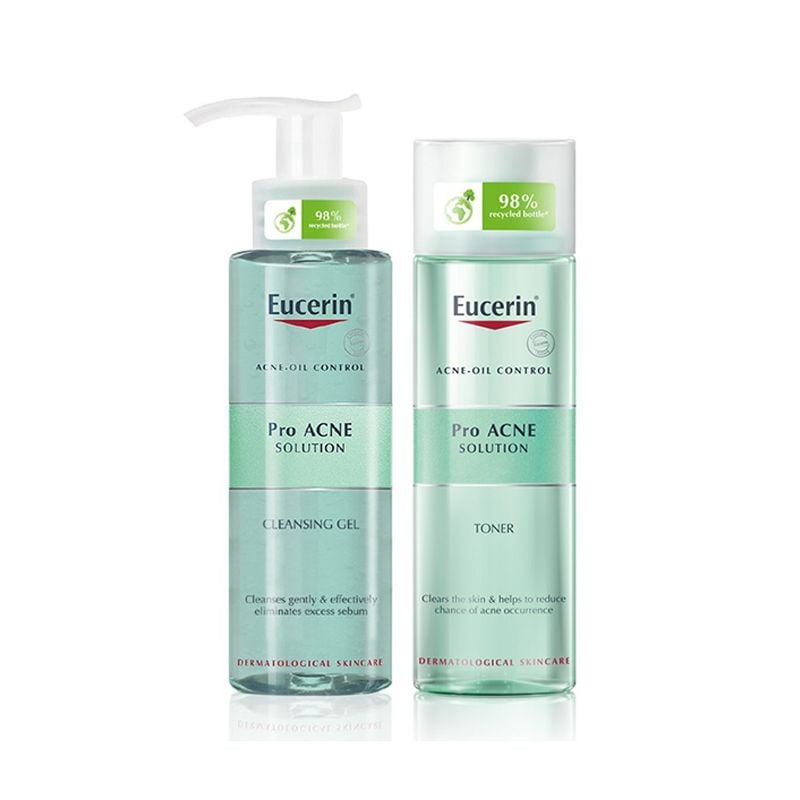 [2 Items] Bộ Làm Sạch Sâu Eucerin Dầu Nhờn Cho Da Mụn Set Eucerin Acne-Oil Control Pro Acne Solution Cleansing Gel 200ml + Toner 200ml