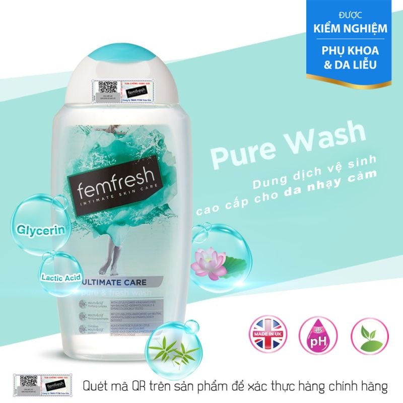 Dung Dịch Vệ Sinh Phụ Nữ Dành Cho Da Nhạy Cảm Femfresh Pure & Fresh Wash 250ml (Che tên sản phẩm khi giao hàng)