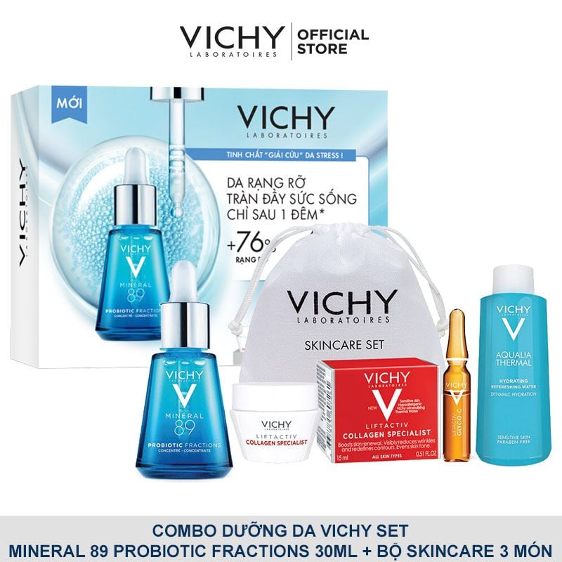 Combo Dưỡng Da Vichy Set Mineral 89 Probiotic Fractions 30ml + Bộ Skincare Kit 3 Món