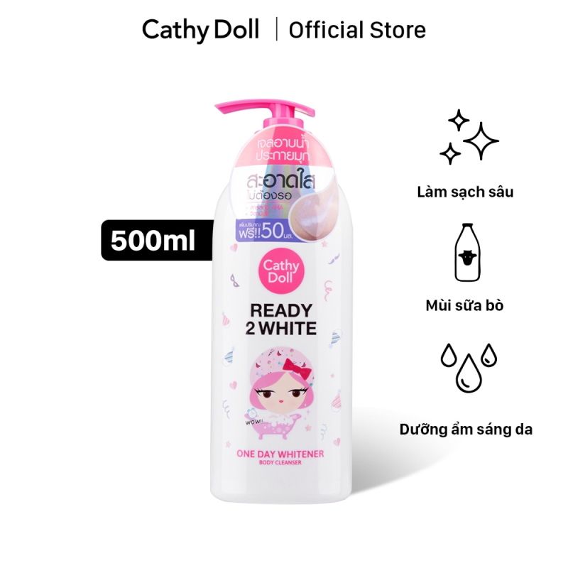 Sữa Tắm Cathy Doll Giúp Hỗ Trợ Trắng Da, Ngăn Ngừa Da Xỉn Màu Ready 2 White One Day Whitener Body Cleanser 500ml