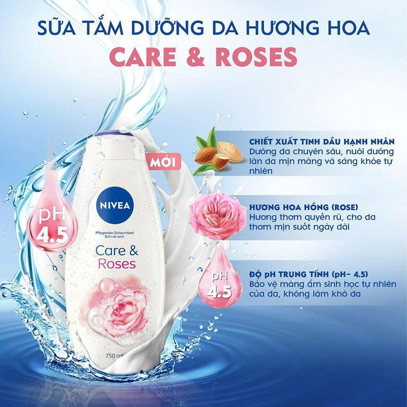 [750ml] Sữa Tắm Nivea Dưỡng Da Hương Hoa Care & Roses