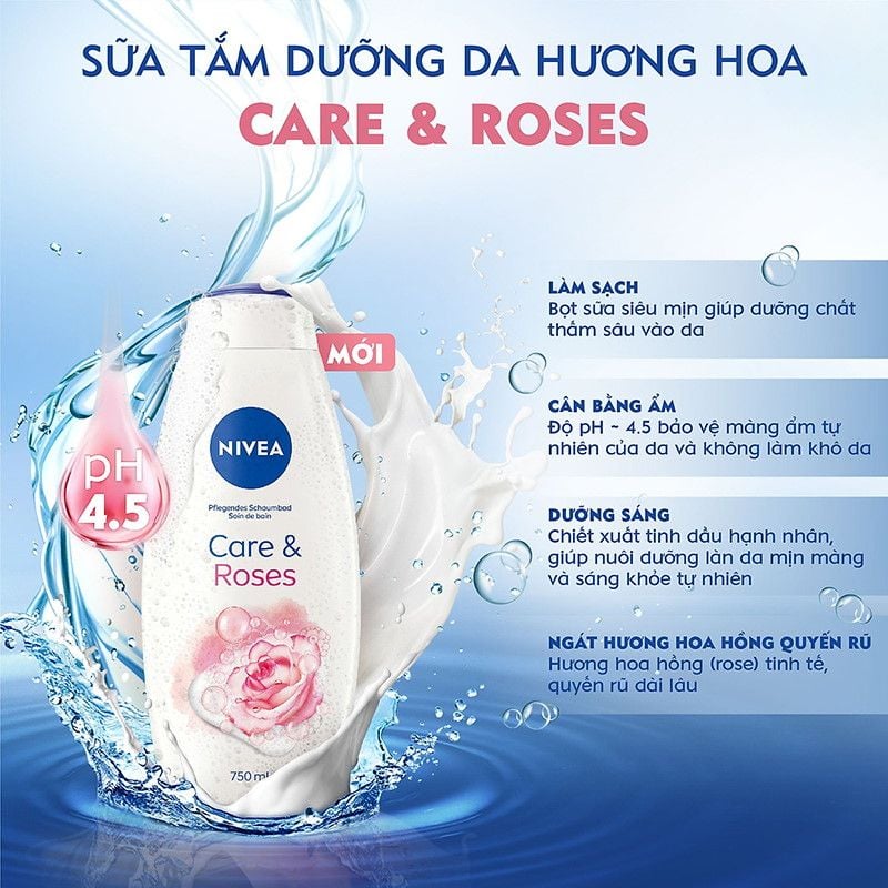 [750ml] Sữa Tắm Dưỡng Da Hương Hoa Nivea Care & Roses