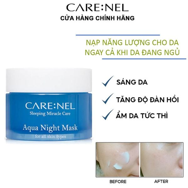  [Mini 15ml] Mặt Nạ Ngủ Carenel Giúp Cấp Ẩm, Làm Dịu Da, Cải Thiện Lão Hóa Da Aqua Night Mask 