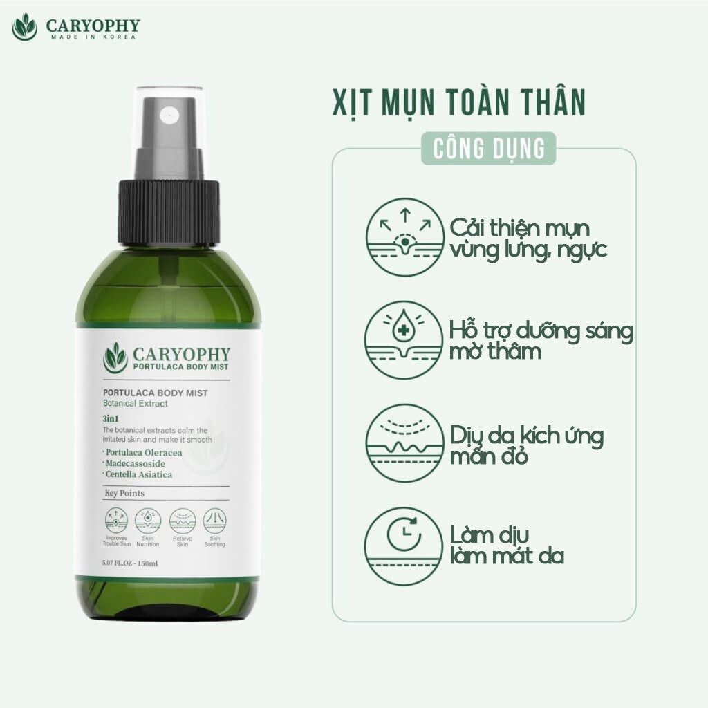 Xịt Hỗ Trợ Cải Thiện Mụn Toàn Thân Caryophy Portulaca Body Mist 150ml