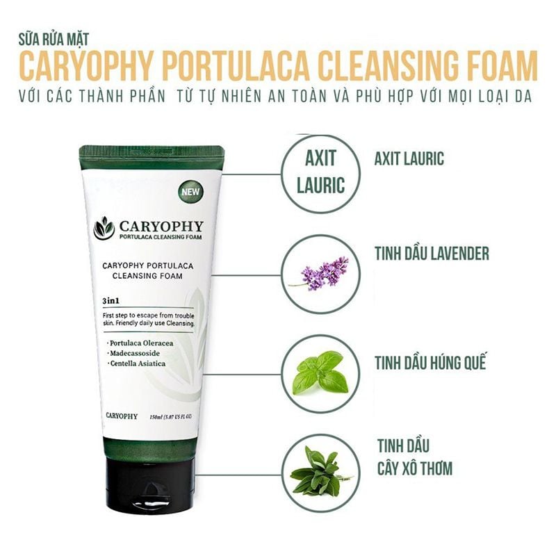 Sữa Rửa Mặt Caryophy Làm Sạch Sâu, Phục Hồi Da Portulaca Cleansing Foam 150ml