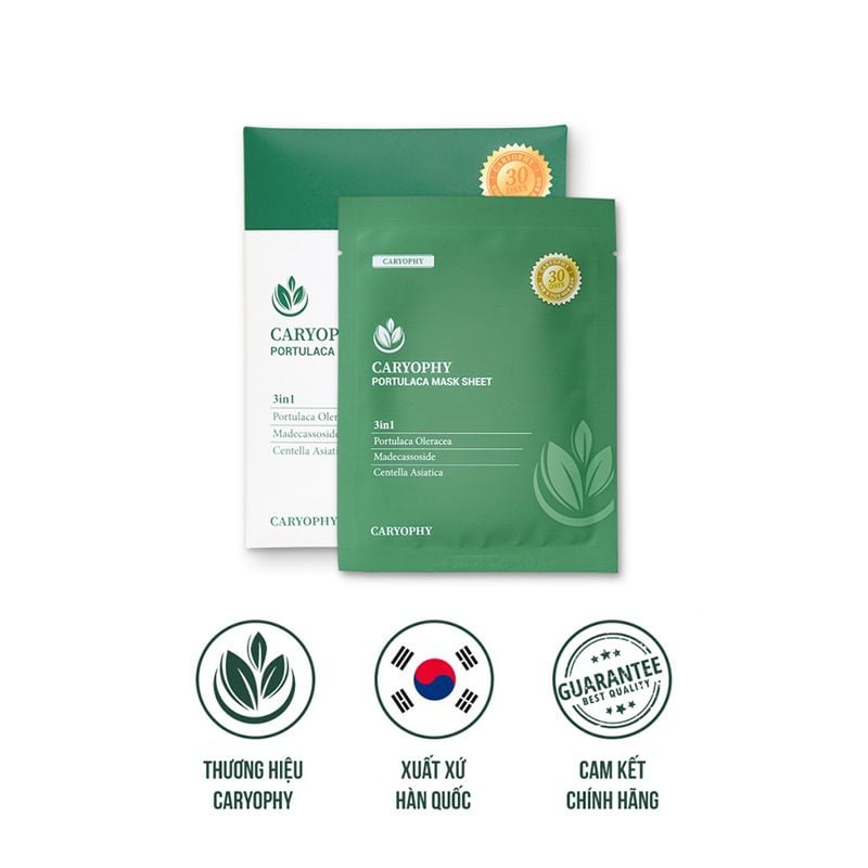 Mặt Nạ Miếng Caryophy Làm Dịu, Hỗ Trợ Phục Hồi Dành Cho Da Dầu Mụn Portulaca Mask Sheet
