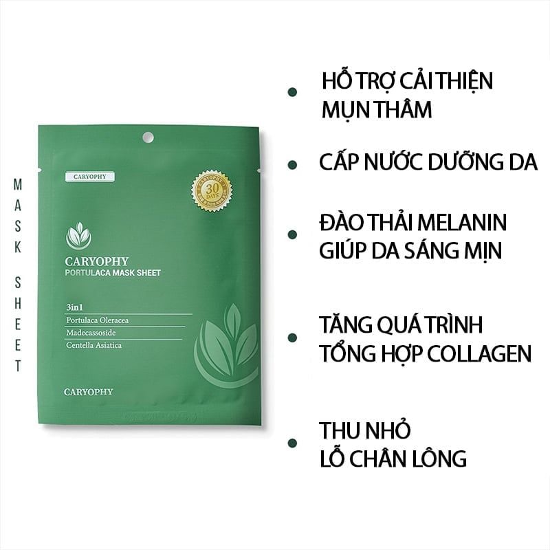 Mặt Nạ Miếng Caryophy Làm Dịu, Hỗ Trợ Phục Hồi Dành Cho Da Dầu Mụn Portulaca Mask Sheet