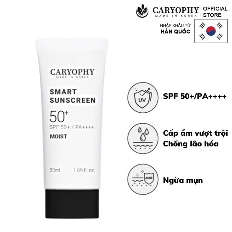 Kem Chống Nắng Dưỡng Ẩm, Hỗ Trợ Ngừa Mụn Caryophy Smart Moist Sunscreen 50ml