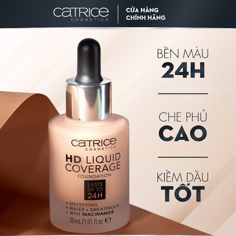 Kem Nền Kiềm Dầu, Che Phủ Tự Nhiên Catrice HD Liquid Coverage Foundation 30ml