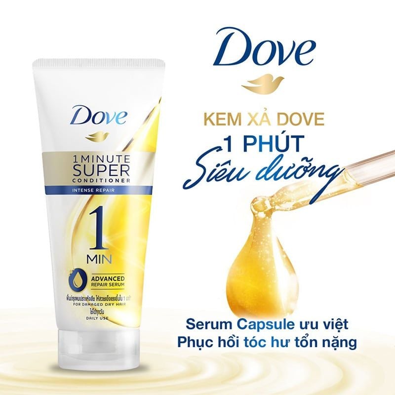 Kem Xả Hỗ Trợ Phục Hồi Hư Tổn 1 Phút Siêu Dưỡng DOVE Intense Repair 1 Minute Super Conditioner 300ml