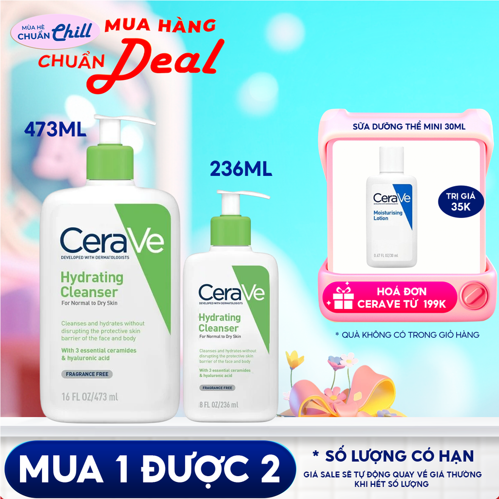 Sữa Rửa Mặt Cerave Dưỡng Ẩm, Làm Sạch Sâu Dành Cho Da Thường & Da Khô Developed With Dermatologists Hydrating Cleanser