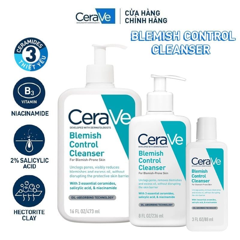 Sữa Rửa Mặt Cerave Hỗ Trợ Giảm Mụn Blemish Control Cleanser