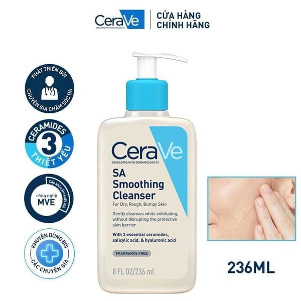  Sữa Rửa Mặt Cerave Làm Sạch Sâu Cho Da Mụn, Tẩy Da Chết Dịu Nhẹ Developed With Dermatologists SA Smoothing Cleanser 236ml 