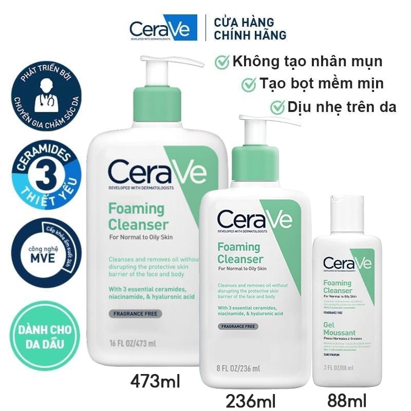 Sữa Rửa Mặt Sạch Sâu Dành Cho Da Dầu Cerave Developed With Dermatologists Foaming Cleanser