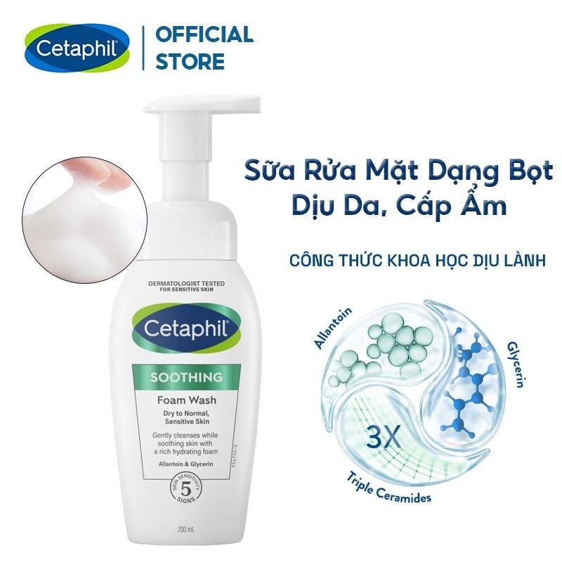 Sữa Rửa Mặt Cetaphil Dạng Bọt, Dịu Da, Cấp Ẩm Soothing Foam Wash 200ml