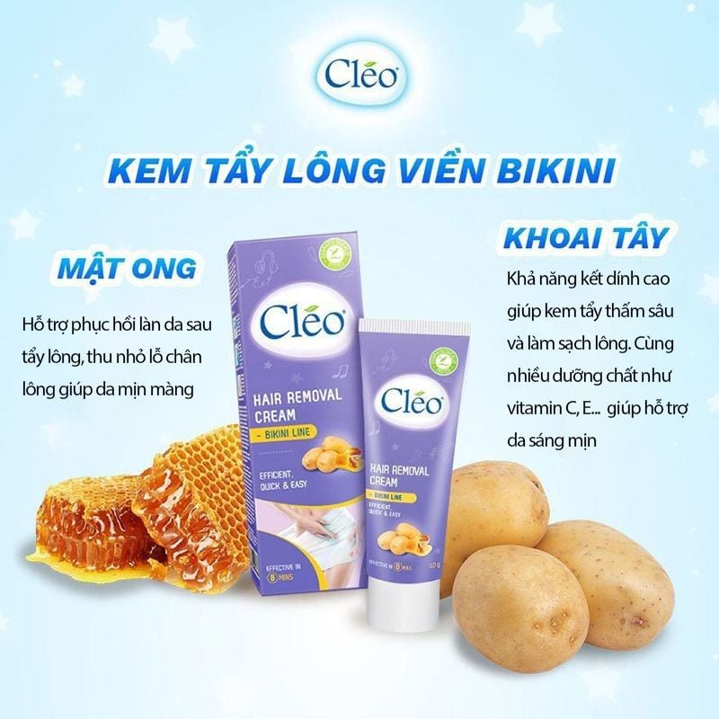 Kem Tẩy Lông Viền Bikini Từ Khoai Tây & Mật Ong CLEO Hair Removal Cream - Bikini Line 50g