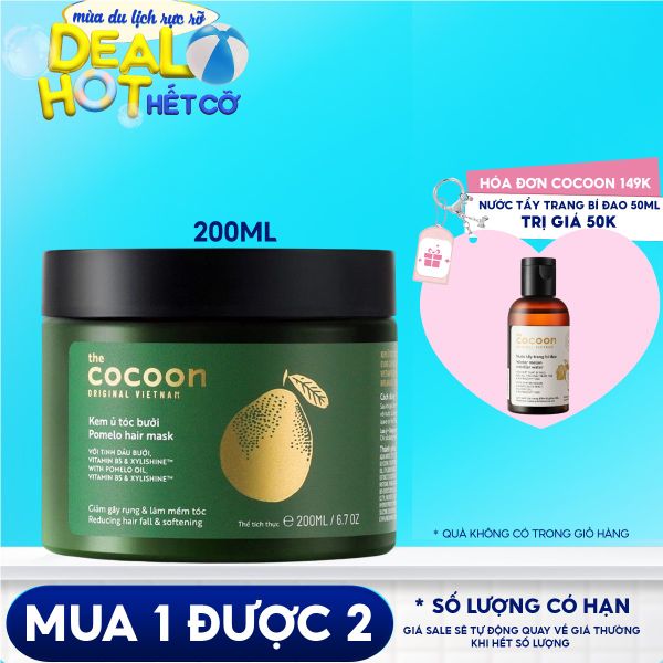 Kem Ủ Tóc Bưởi Hỗ Trợ Giảm Gãy Rụng, Dưỡng Tóc Mềm Mượt Chắc Khỏe Cocoon Pomelo Hair Mask 200ml