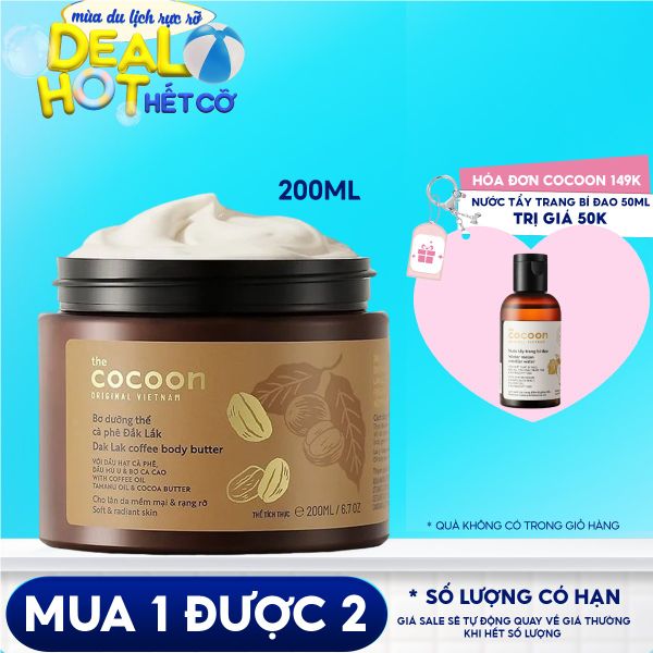 Bơ Dưỡng Thể Chiết Xuất Cà Phê Cấp Ẩm Dưỡng Mịn Da Cocoon Dak Lak Coffee Body Butter 200ml