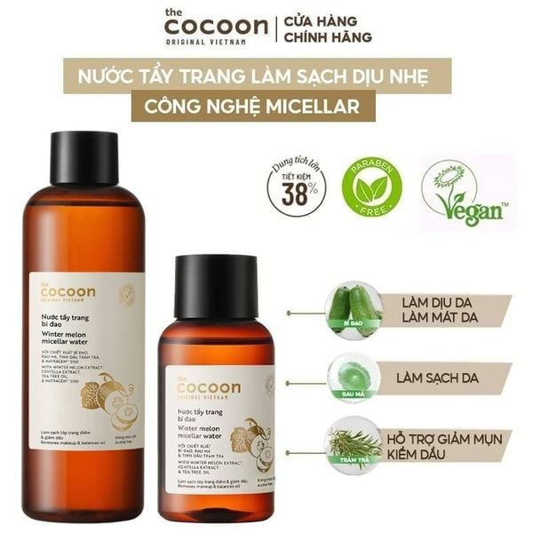  Nước Tẩy Trang Cocoon Bí Đao Thuần Chay Làm Sạch Dịu Nhẹ Winter Melon Micellar Water 