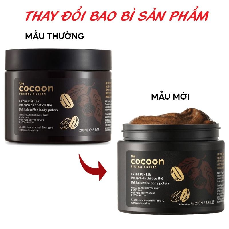 Tẩy Da Chết Body Cocoon Làm Đều Màu Da Và Dưỡng Mịn Da Chiết Xuất Cà Phê Dak Lak, Đường Thốt Nốt An Giang Body Polish