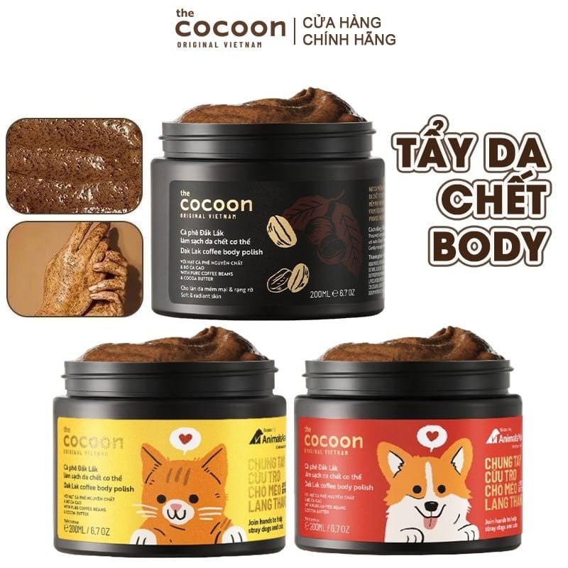 [200ml] Tẩy Da Chết Body Làm Đều Màu Da Và Dưỡng Mịn Da Chiết Xuất Cà Phê, Đường Thốt Nốt Dak Lak Cocoon Dak Lak Coffee Body Polish
