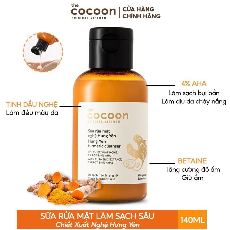 Sữa Rửa Mặt Làm Sạch Sâu Chiết Xuất Nước Nghệ Hưng Yên Cocoon Turmeric Cleanser