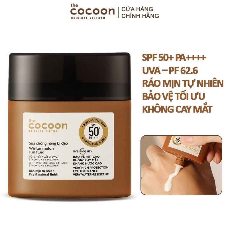 Sữa Chống Nắng Bí Đao Quang Phổ Rộng Cocoon Winter Melon Sun Fluid Broad-Spectrum SPF 50+ PA++++, UVA – PF 62.6