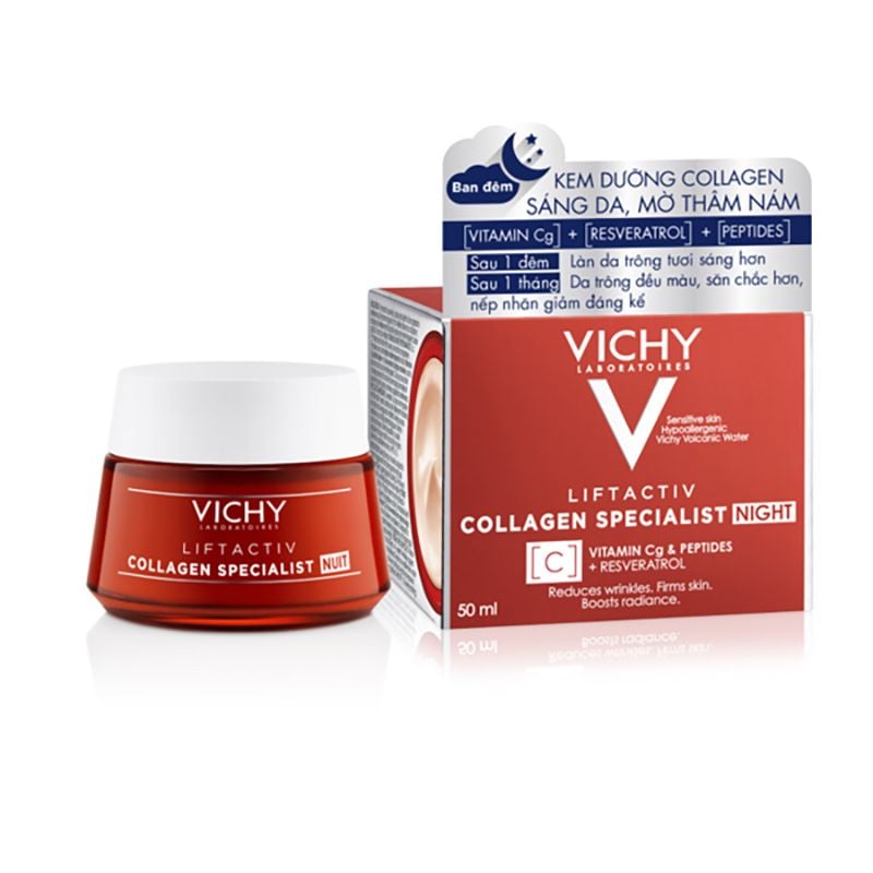 Kem Dưỡng Hỗ Trợ Sáng Da, Mờ Thâm Nám Ban Đêm Vichy Liftactiv Collagen Specialist Night 50ml