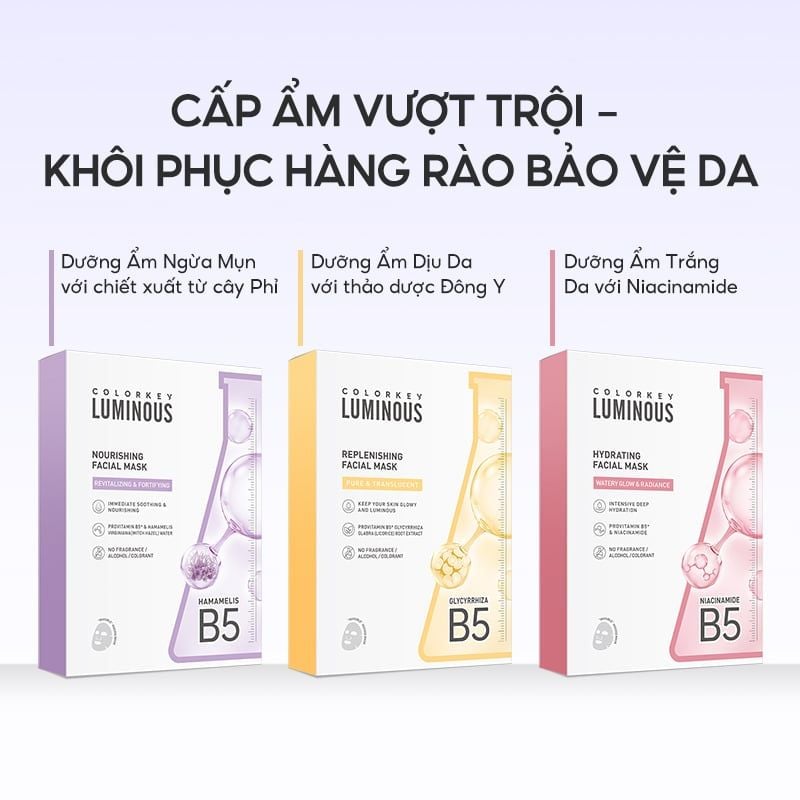 Mặt Nạ Giấy Dưỡng Ẩm, Làm Dịu Da, Hỗ Trợ Dưỡng Sáng Colorkey Facial Mask 25ml