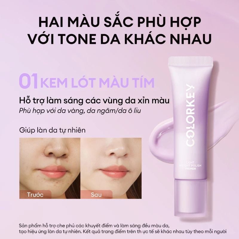 Kem Lót Trang Điểm Colorkey Mỏng Nhẹ, Nâng Tông, Làm Đều Màu Da Light Weight Polish Primer 30g