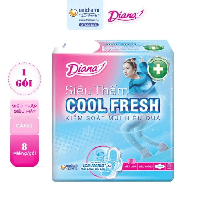 Băng Vệ Sinh Diana Siêu Thấm Cool Fresh Có Cánh - 8 Miếng