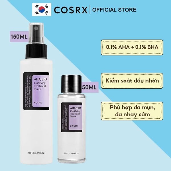 Nước Hoa Hồng Hỗ Trợ Giảm Mụn, Tẩy Tế Bào Chết Hóa Học Cosrx AHA/BHA Clarifying Treatment Toner