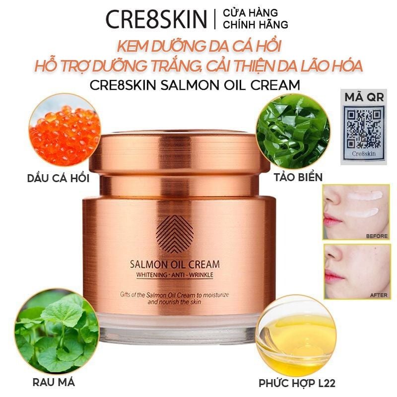 Kem Dưỡng Da Cá Hồi Cre8skin Hỗ Trợ Dưỡng Trắng, Cải Thiện Da Lão Hóa Salmon Oil Cream 80g