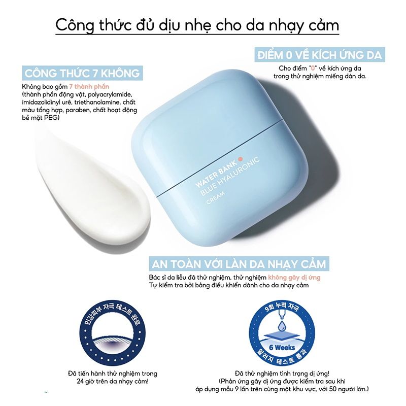 Kem Dưỡng Ẩm Làm Dịu, Hỗ Trợ Phục Hồi Cho Da Thường, Da Khô Laneige Water Bank Blue Hyaluronic Cream For Normal To Dry Skin 50ml