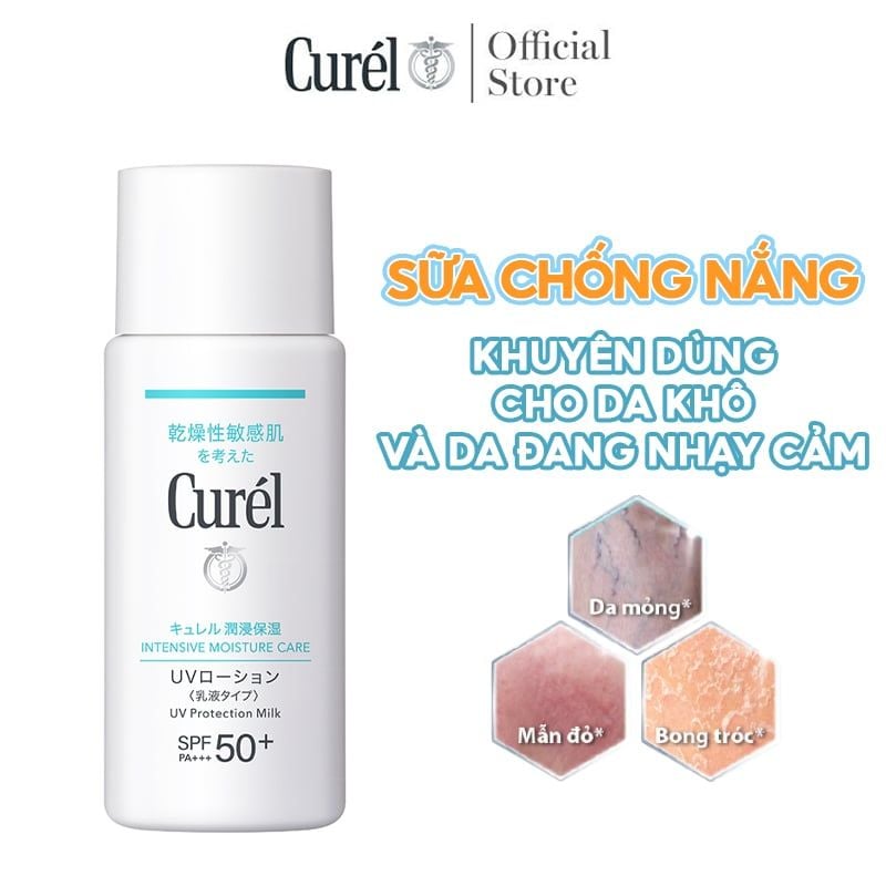 Sữa Chống Nắng Vật Lý Curél Dưỡng Ẩm, Bảo Vệ Da UV Protection Milk SPF50+/PA+++ 60ml