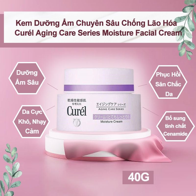 Kem Dưỡng Ẩm Chuyên Sâu Chống Lão Hóa Curél Aging Care Series Moisture Facial Cream 40g