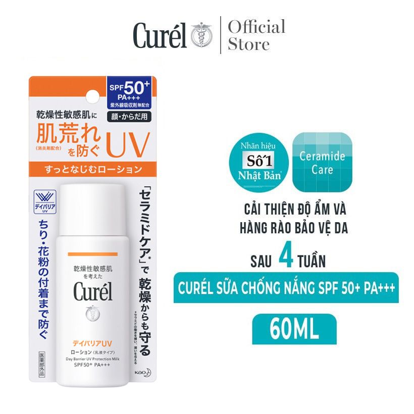 Sữa Chống Nắng Vật Lý Dưỡng Ẩm, Bảo Vệ Da Curél UV Protection Milk SPF50+/PA+++ 60ml