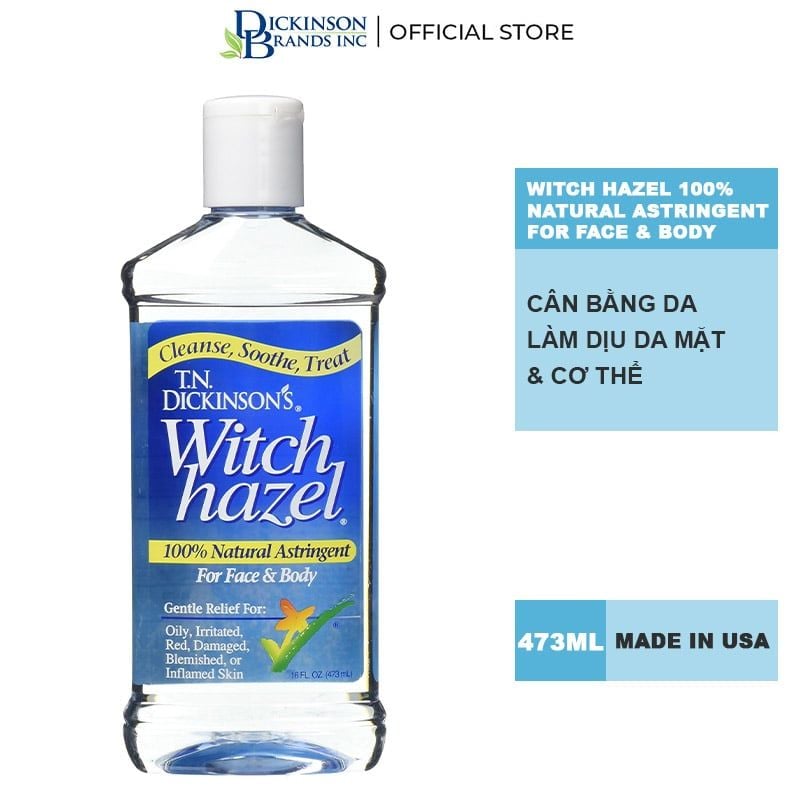 Nước Hoa Hồng Dickinson's Cân bằng, Làm Dịu Cho Da Mặt Và Cơ Thể Witch Hazel 100% Natural Astringent For Face & Body 473ml
