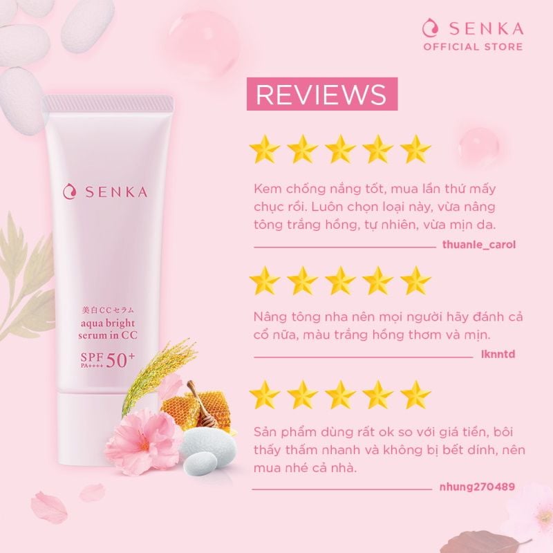 Serum Chống Nắng, Nâng Tông, Hỗ Trợ Dưỡng Trắng Da Senka Aqua Bright Serum In CC SPF50+/PA++++ 40g