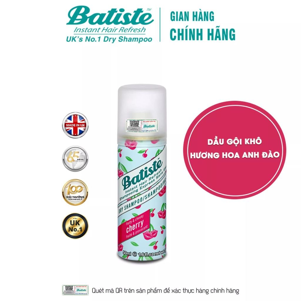 Dầu Gội Khô Giúp Làm Sạch, Tóc Bồng Bềnh Batiste Dry Shampoo 50ml - CHERRY