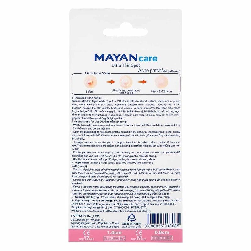 Miếng Dán Giảm Mụn, Giảm Sưng Tấy Đỏ Mayan Ultra Thin Spot