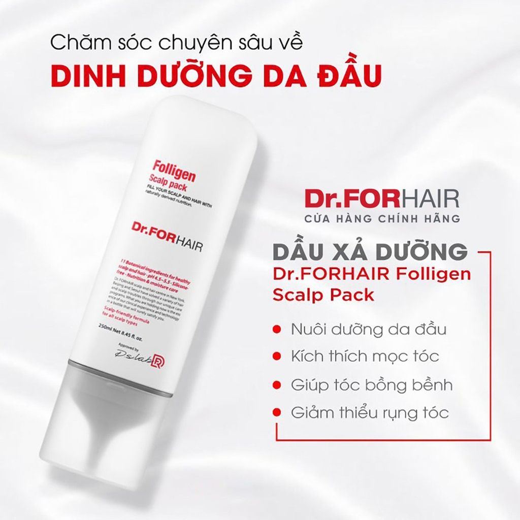 Dầu Xả Giảm Rụng Tóc, Chăm Sóc Da Đầu Dr.FORHAIR Folligen Scalp Pack 250ml