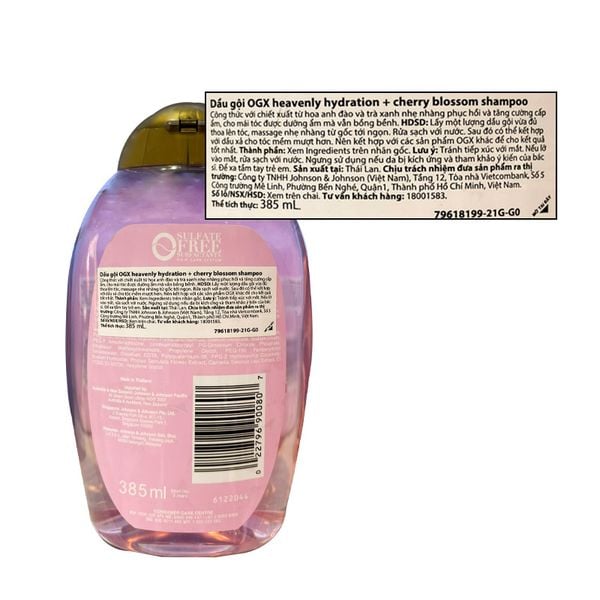  Dầu Gội Cấp Ẩm, Hỗ Trợ Giảm Dầu Nhờn & Ngứa, Chiết Xuất Hoa Anh Đào OGX Heavenly Hydration + Cherry Blossom Shampoo 385ml 