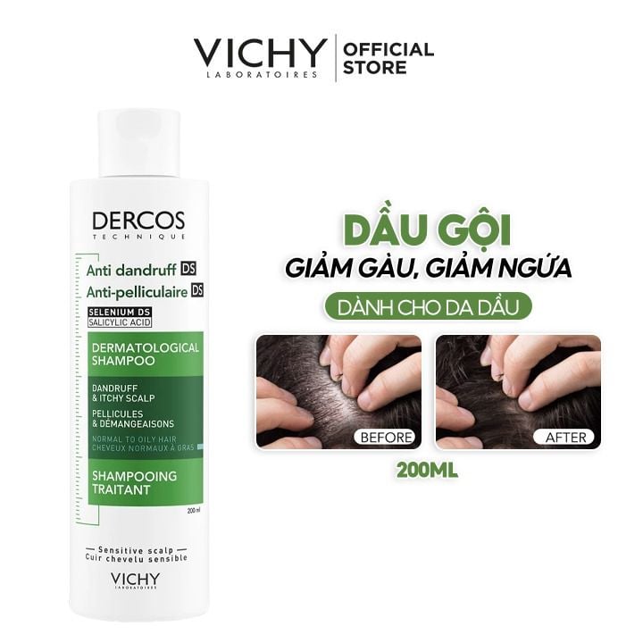 [200ml] Dầu Gội Vichy Làm Sạch Gàu, Hỗ Trợ Giảm Ngứa Dành Cho Da Dầu Dercos Anti Dandruff Dermatological Shampoo